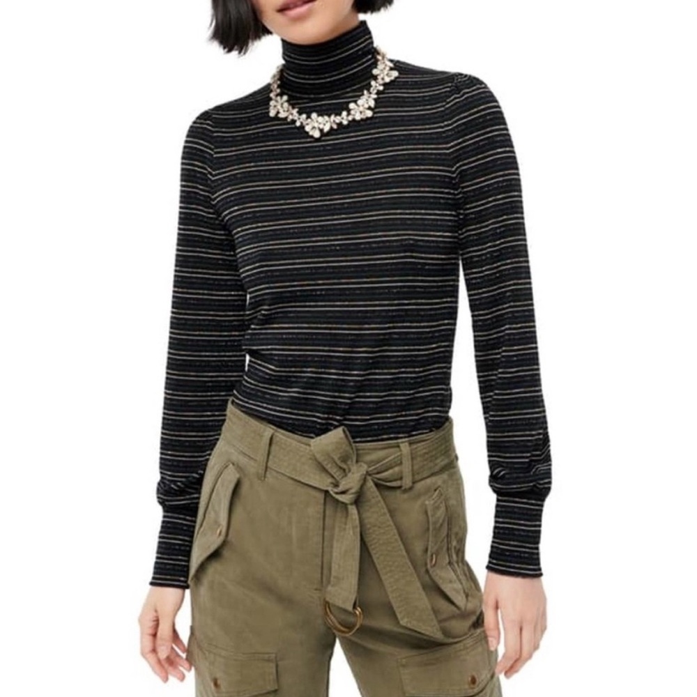 J. Crew Metallic Stripe Turtleneck Size L Black